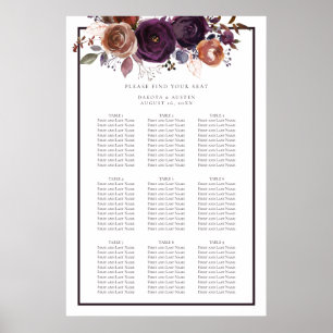 Sätesdiagram för mörk Lila och Blommigt Bröllop Poster