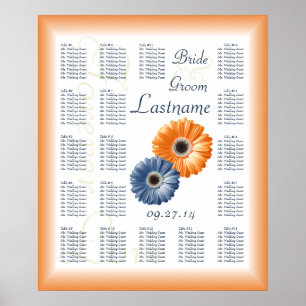 Sätesdiagram för orange och blå Daisy Bröllop Poster