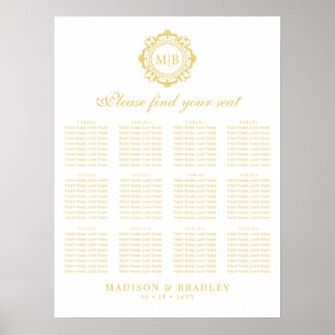 Sätesdiagram för Ornate Blommigt Monogram Guld Brö Poster