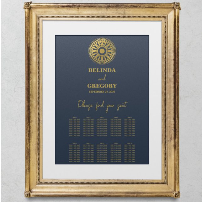 Sätesdiagram för passpass i bröllop, Bröllop Poster (Wedding Passport Compass Wedding Seating Chart)