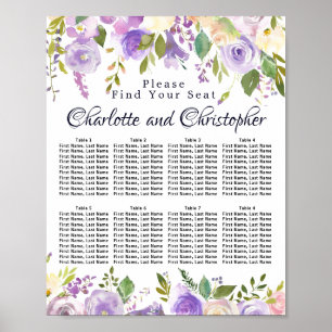 Sätesdiagram för Puprle Blommigt 8-Bord Bröllop Poster