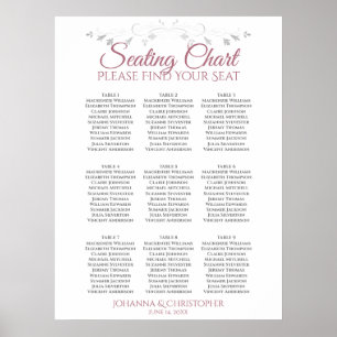 Sätesdiagram för ro & vit Elegant 9 Bord Bröllop Poster