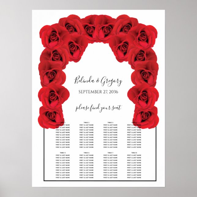 Sätesdiagram för röd ros Bröllop Poster (Framsidan)