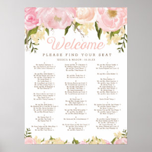 Sätesdiagram för rosa Blommigt Bröllop Poster
