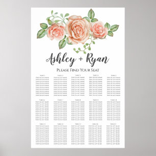 Sätesdiagram för Rosa Blommigt Bröllop Poster