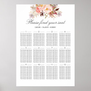 Sätesdiagram för  Rosa Blommigt Elegant bröllop Poster