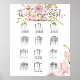 Sätesdiagram för rosa Magnolia Blommigt Bröllop Poster