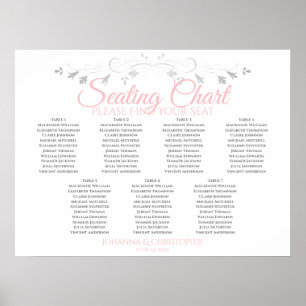 Sätesdiagram för rosa och Grått 7 Bord Bröllop Poster