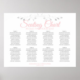 Sätesdiagram för rosa och Grått 8 Bord Bröllop Poster