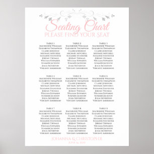 Sätesdiagram för rosa och Grått 9 Bord Bröllop Poster