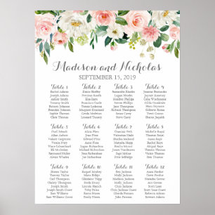 Sätesdiagram för rosa och vitblommor Bröllop Poster