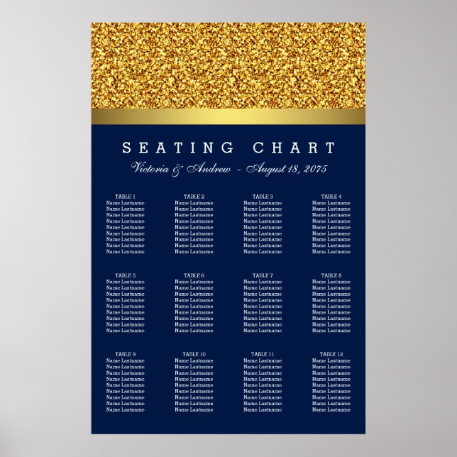 Sätesdiagram för royal Blue Guld Bröllop Poster (Framsidan)