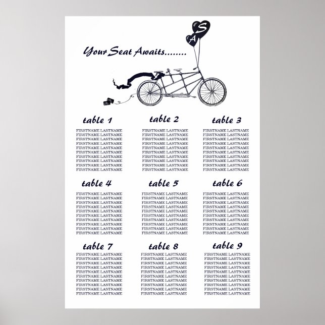 Sätesdiagram för säten i Rustic Tandem Bicycle Brö Poster (Framsidan)