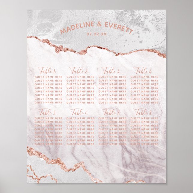Sätesdiagram för säten i Vita och Ro Guld Bröllop  Poster (Framsidan)