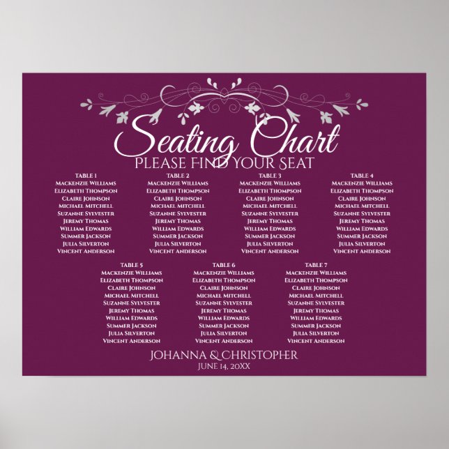 Sätesdiagram för silver & Cassis Chic 7 Bord Bröll Poster (Framsidan)
