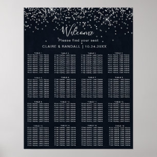 Sätesdiagram för silver-konfetti-kalligrafi Bröllo Poster