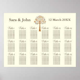 Sätesdiagram för träd Rustic bröllop Poster
