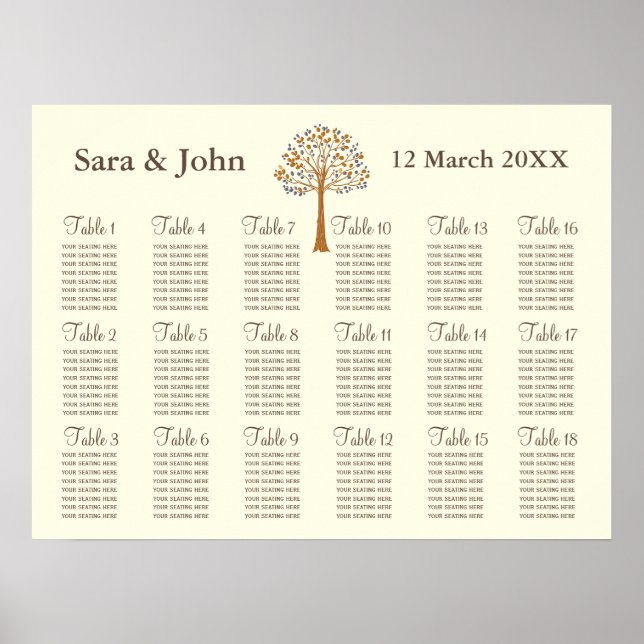 Sätesdiagram för träd Rustic bröllop Poster (Framsidan)