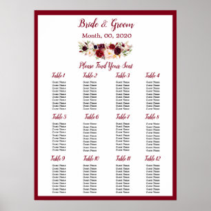 Sätesdiagram för vattenfärg Burgundy Röd ros Bröll Poster