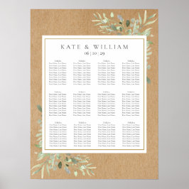 Sätesdiagram för vattenfärg Grey Löv Bröllop Poster