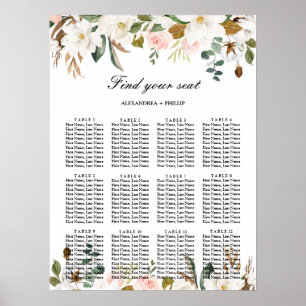 Sätesdiagram för vattenfärg Magnolia Bröllop Poster