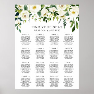 Sätesdiagram för vit Blommigt Elegant bröllop Poster