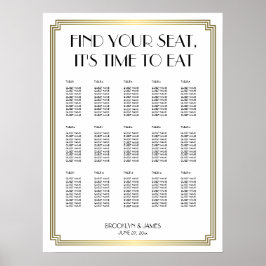 Sätesdiagram för vit och Guld Art Deco Bröllop Poster