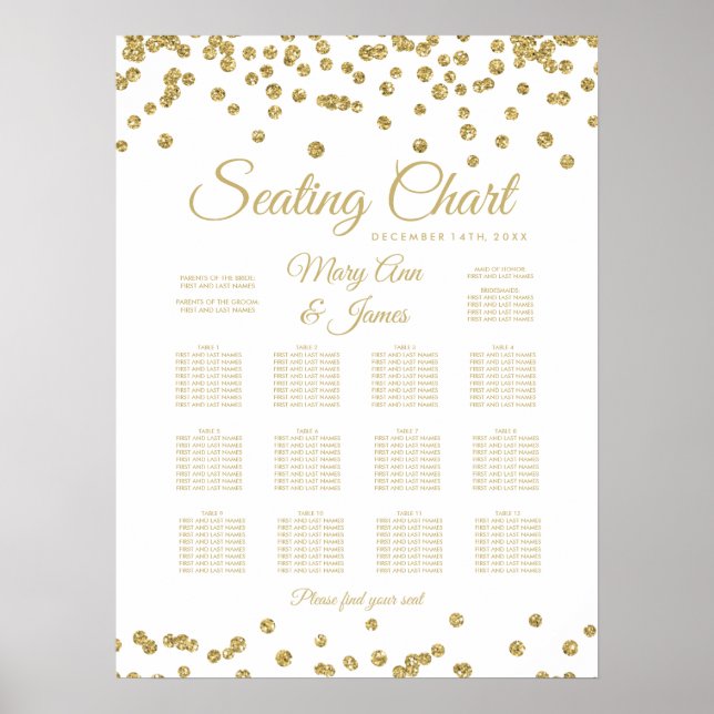 Sätesdiagram Guld Faux Glitter confetti White Poster (Framsidan)