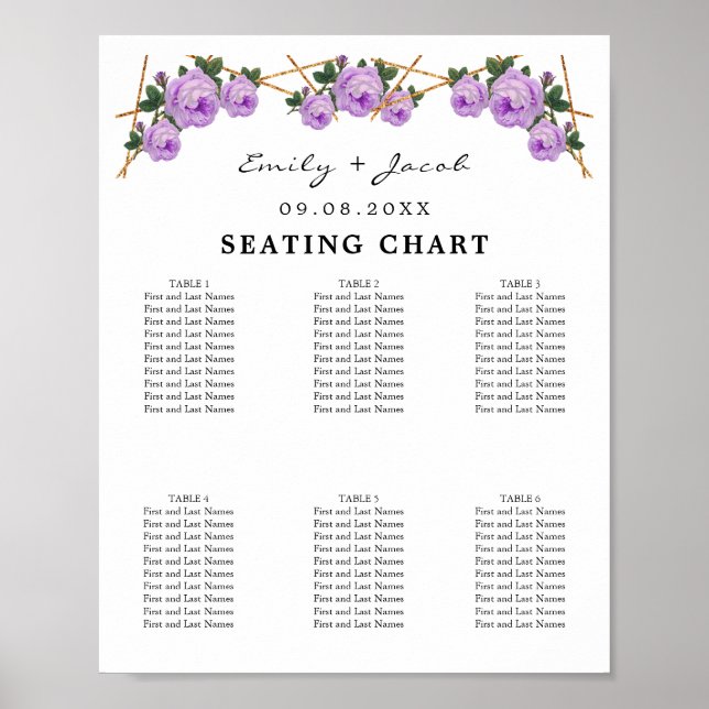 Sätesdiagram Guld Geometric Lila Blommigt Ved 60 Poster (Framsidan)