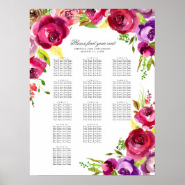 Sätesdiagram över Fuchsia Rosa Blommigt Vår bröllo Poster