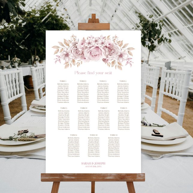 Sätesdiagram över säten i Bord Rosa Blommigt Bröll Poster (Skapare uppladdad)