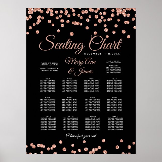 Sätesdiagram Ro Faux Glitter-konfetti Blac Poster (Framsidan)