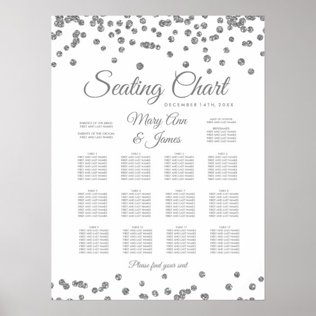Sätesdiagram Silver Faux Glitter confetti White Poster (Framsidan)