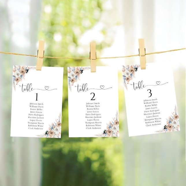 Säteskort för ivoriansk och blå Boho Blommigt Bord (Skapare uppladdad)