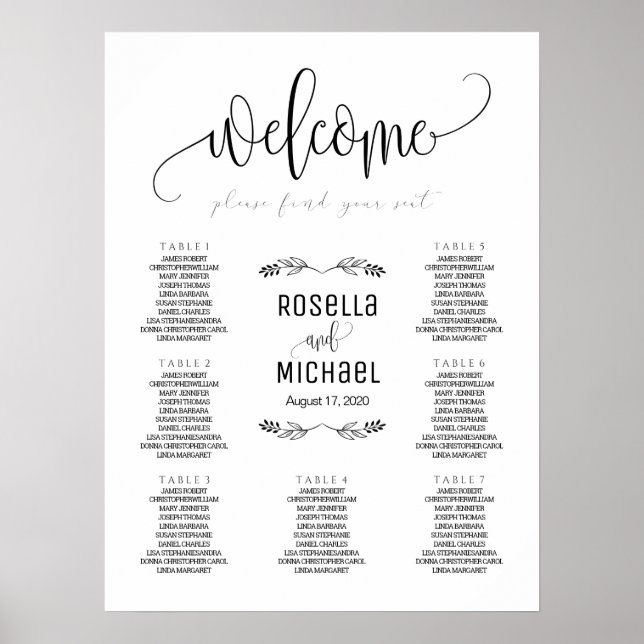 Sätesschema för bröllop - Hitta ditt säte N.2 Poster (Framsidan)