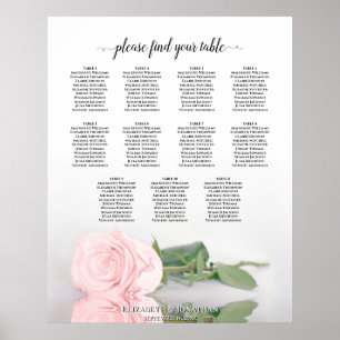 Sätesschema för Romantiska Rosa ros 11 Bord Bröllo Poster