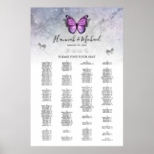 Sätesscheman för silver och Lila Butterfly Bröllop Poster