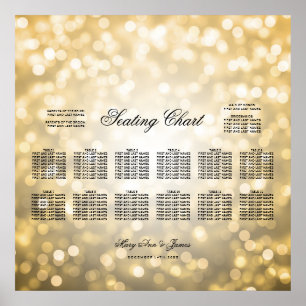 Sätesschemat bröllop Guld Glitter Ljus Poster