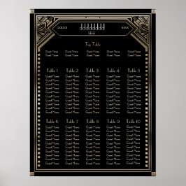Sätesschemat för Faux Guld Art Deco Gatsby Bröllop Poster