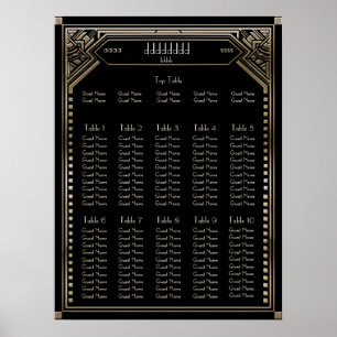 Sätesschemat för Faux Guld Art Deco Gatsby Bröllop Poster