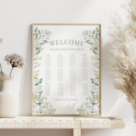 Sätesschemat för Grey Vit ros Flowers Bröllop Poster