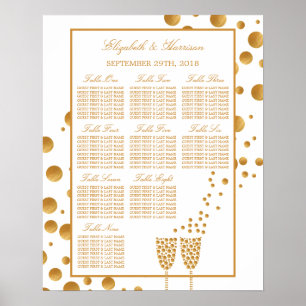 Sätesschemat för guld Champagne Bubbles Bröllop Poster