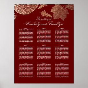 Sätesschemat för guld Löv sjunker Burgundy Bröllop Poster