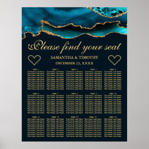 Sätesschemat för Teal Guld Faux Glitter Agate Bröl Poster