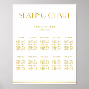 Sätesschemat guld och Vita Bröllop Poster 16 x 20