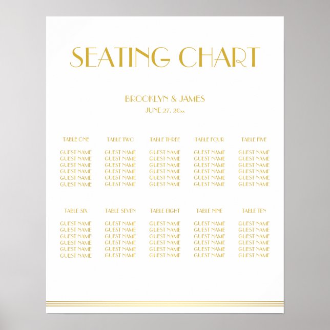Sätesschemat guld och Vita Bröllop Poster 16 x 20 (Framsidan)