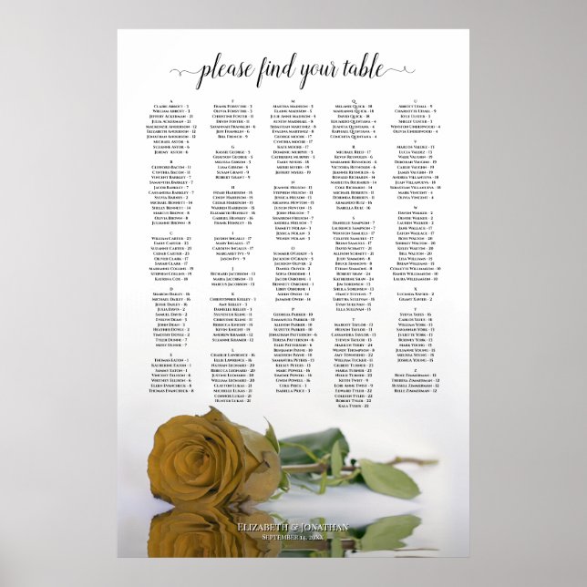 Sätesschemat guld Ochre Ro Alfabetiskt Bröllop Poster (Framsidan)