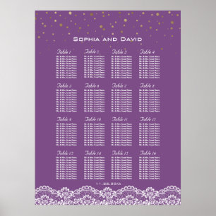 Sätesschemat snöre Guld Konfetti Lila Bröllop Poster