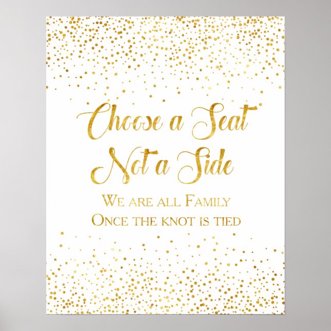 Sätesskylt för Faux Guld Glitter Confetti Bröllop Poster (Framsidan)