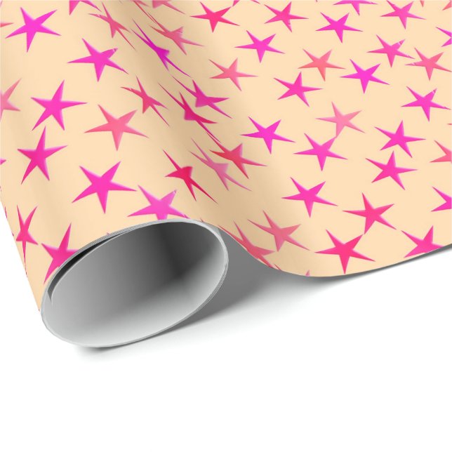 Satéstjärnor, rosa på persikor presentpapper (Rullad Hörn)